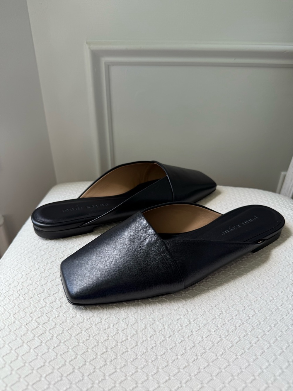 Jenni Kayne Mia Black Leather Square-Toe Mule Slides Size 39(8.5)